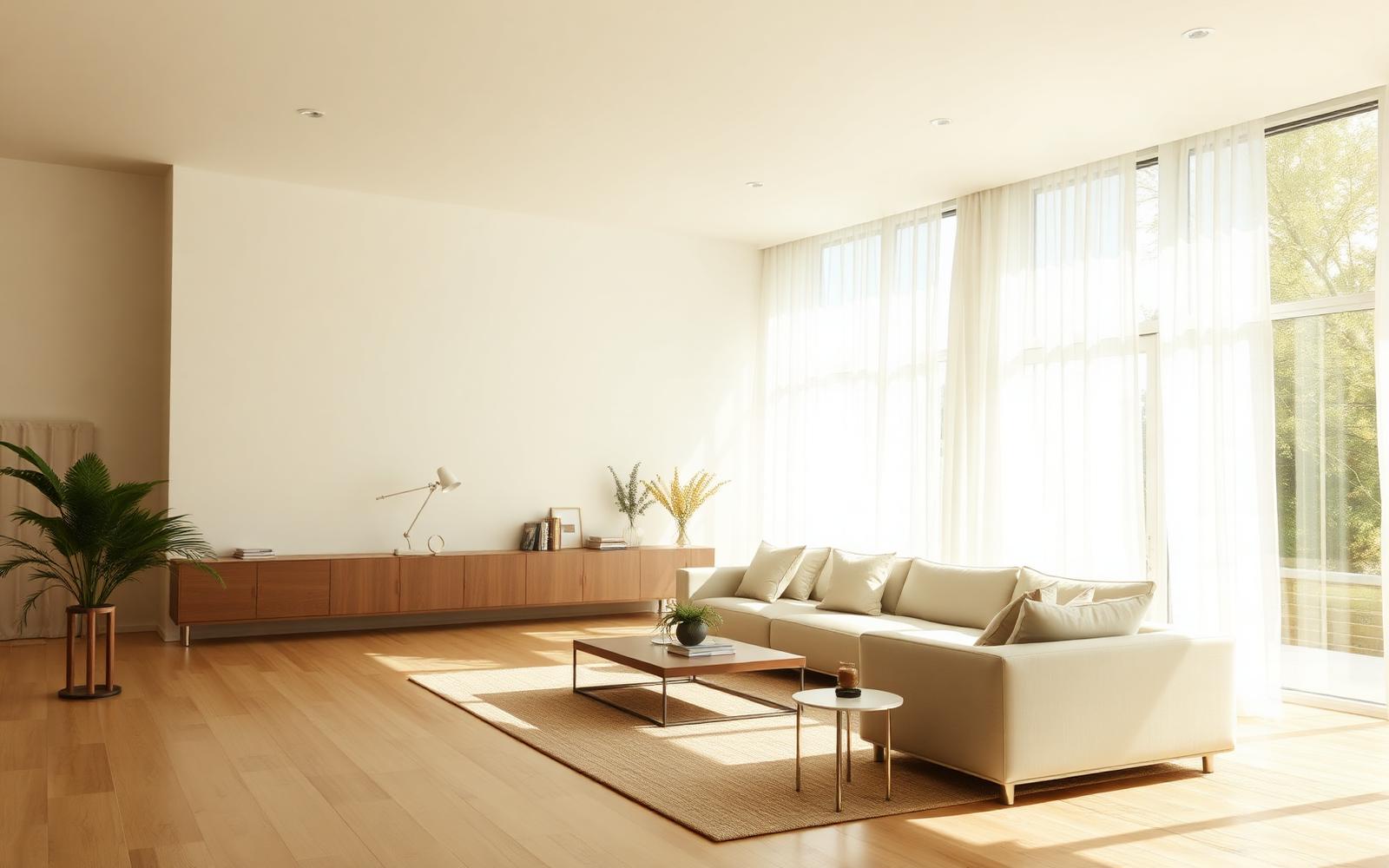 Bright living room with sheer linen curtains and soft daylight